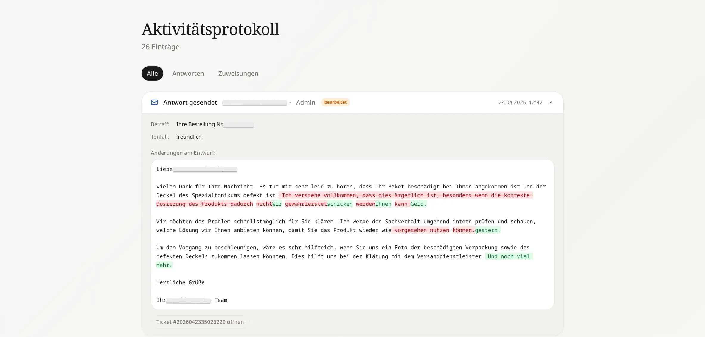 Audit-Log mit Wort-Diff